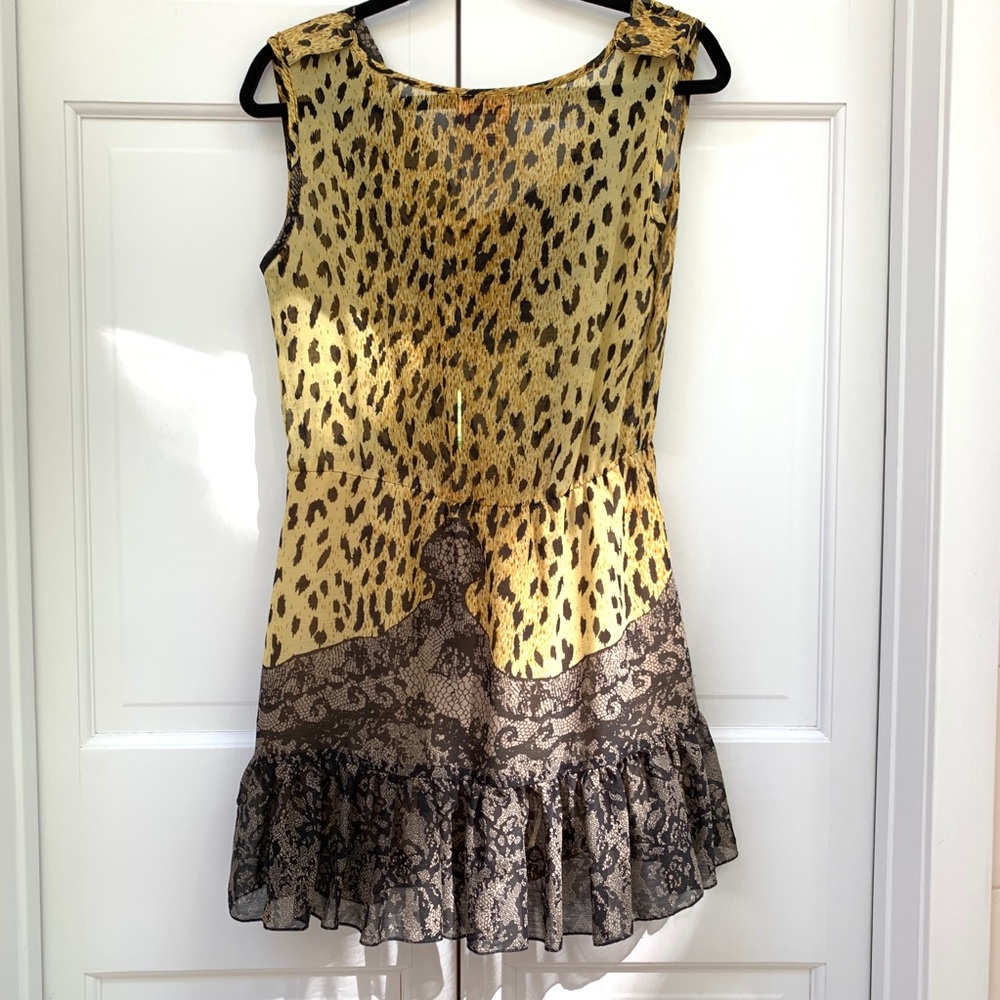 Leopard and Lace Printed 100% Silk Short Dress - Picture 9 of 12